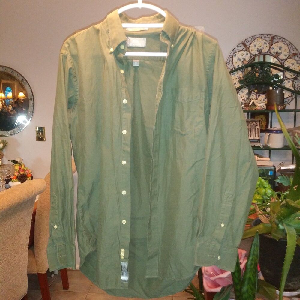 STAFFORD Executive Regular Fit Button Down Shirt Mens 15 1/2 34 light olive
